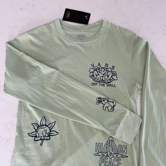 Vans Vintage Peace of Mind Classic Fit LS Cotton T Shirt Celadon Green Sz XS - Picture 2 of 13
